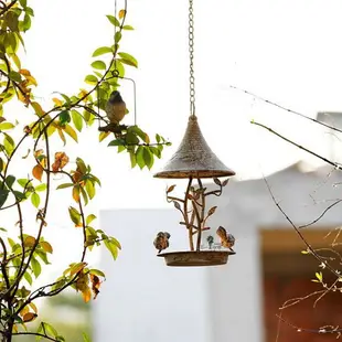 餵鳥器 花園陽臺喂鳥器 美式鄉村復古鐵藝鳥窩 別墅庭院懸掛式小鳥喂鳥器