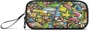 Australia Cartoon Doodles Pencil and Pencil Case, Large Pencil Case Pouch, Pencil Bag Canvas