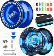 [MAGICYOYO] Professional Yoyo Pack of 2, Responsive Yoyo for Beginner, Pro Yoyo 2 Pack of Dual Metal Yoyo N11 + Plastic Yo-Yo K1 with12 Yoyo Strings, 2 Holes Yoyo Case Bag, Yoyo Accessory Kit (N11 + K1)