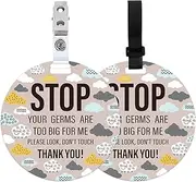 PLIGREAT 2 Pack Cloud Stop Touching Baby Car Seat Sign for Newborn Cute Sheep Don't Touch Baby Sign No Kissing Baby Reminder Signage for Baby Girls Boys Stroller Tag with Hanging Straps and Clip