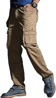 [HanzhuoLG] Men Cargo Overalls Military Tactical Outdoor Pants Offroad Work Camo Casual Male Clothing Baggy Big Size Long Trousers For Men's khaki X-Small