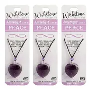 3PK Wishstone Collection Amethyst Stone of Peace Heart Pendant Jewellery Purple