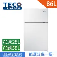 在飛比找蝦皮商城優惠-TECO東元 86L一級能效定頻雙門冰箱 R1086GW (