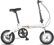 Folding Bike, 12-Inch Fast Folding System Lightweight Frame Single Speed Dual Disc Brake Folding Bike with Adjustable Lever, Lightweight Frame, Suitable for Adults/Children On Folding Bikes（White）