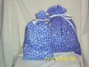 Christmas White Snow Flakes on Blue Design Homemade Fabric Gift Bag