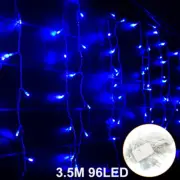 96LED Fairy Icicle Curtain Fairy Lights Party Indoor Outdoor Xmas Home Lamp Blue