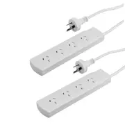 2x Doss 4-Way 2400W Powerboard 4 Outlets 1m Power Cord w/ Overload Protection WH