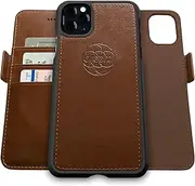Dreem Fibonacci 2-in-1 Wallet Case for Apple iPhone 11 Pro - Luxury Vegan Leather, Magnetic Detachable Shockproof Phone Case, RFID Card Protection, 2-Way Flip Stand - Chocolate