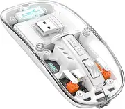 Wireless Bluetooth5.1&2.4G Mini Lightweight Mouse,Transparent Clear Cool,Rechargeable Silent Computer Mice,Nano USB C Receiver,LED Battery Magic Silm for Office/PC/Mac/Laptop/Apple/ipad(White)