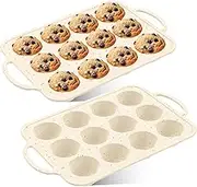 12 Cups Silicone Muffin Pan, Nonstick Bpa Free Cupcake Pan, for Muffins, Cupcakes, Brownies and More, Bpa Free Baking Accessory (2 pcs)