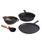 Pre-Seasoned Cast Iron Cookware Set of 4 | Tawa/Fry Pan/Wok/Kadai/Tadka Pan/Tava