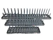 Hansen 3 Pc Socket Tray Metric Tool Rack Holders 1/4" 3/8" 1/2" Grey USA