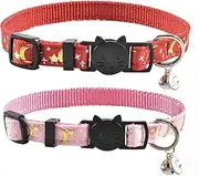 2 PCS Collar with Bell, Cute Adjustable Kitten Collars with Accessories PjxTBd (Color : Red Pink)
