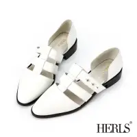 在飛比找momo購物網優惠-【HERLS】低跟鞋-全真皮魚骨鏤空側V橢圓頭低跟鞋(白色)