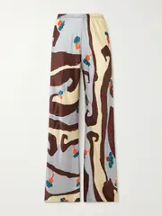 [Faithfull] Faithfull - Karys Printed Satin Wide-leg Pants - Chocolate - large large Brown