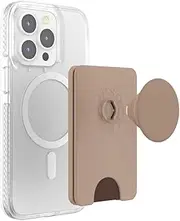 PopSockets Phone Wallet with Expanding Grip and Adapter Ring for MagSafe®, Phone Card Holder, Wireless Charging Compatible, Wallet Compatible with MagSafe® - Latte