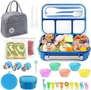 27Pcs Bento Box Lunch Box Kit, 1300ML Lunch Container for Kids/Adults, Durable Leak-Proof Box 4 Compartments with Spoon Fork Bag Accessories, Microwave Dishwasher Freezer Safe,BPA-Free