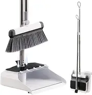 Broom and Dustpan Set with 180° Swivel Head & Scalable Comb Teeth - High Density Bristles, Space Saving Foldable Design with Wall Hook for Home Kitchen Floor Cleaning
