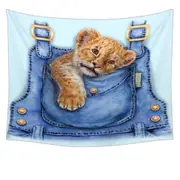 Cute Animal Art Lion Cub Overall Pocket Tapestry