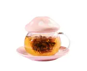 Mushroom Spoon Cute Mushroom Cup, Tea Cup With Strainer Strainer, Transparent Teapot With Ceramic Lid, Coaster, Heat-Resistant