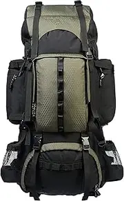 Amazon Basics Internal Frame Hiking Backpack with Rainfly, Rucksack Bag for Men & Women, Large Water Resistant Trekking Hiking Bag Travel Backpack, 75L, Green