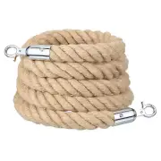 8ft x 1.3 Inch Crowd Control Jute Stanchion Rope with Snap Hooks