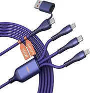 100W USB C to Multi Charging Cable 3M/10Ft [MFi Certified] Fast Charging Cord 5-in-1 USB C/A to Micro USB+Lightning+Type C Connectors, Braided Multiple Charger Cable for Laptop/iPhone 15/Pad/Android