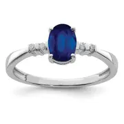 Sterling Silver Rhodium Plated Diamond u0026 Sapphire Oval Ring