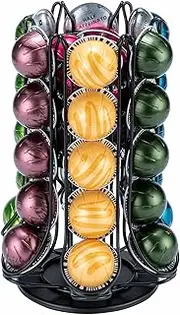 [FlagShip] Nespresso Vertuo Coffee Pod Carousel with Extra Basket, 360° Silent Rolling (30+ Pods & 1 Box Capacity)
