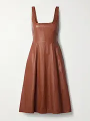 [Gabriela Hearst] Gabriela Hearst - Adaline Pleated Leather Midi Dress - Brown - large large Brown