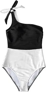 [Generic] One Piece Swimsuit for Women Cutout One Shoulder Body Shaper Bathing Suit Color Block Ribbed Sexy lace Swimwear