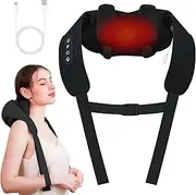 Neck Shoulder Massager with Heat – Deep Kneading Shiatsu Back Massage Pillow with Adjustable Straps – Electric Massager for Muscle Relaxation at Home, Office & Car – 6 Head Cordless Design