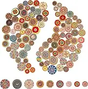 AIEX 100pcs Mixed Random Flower Painting Buttons Round Shapes Retro Wooden Buttons Assorted Colours for DIY Making 15 mm, 20 mm, 25 mm