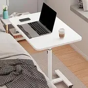 Overbed Table with Wheels, Standing Desk Height Adjustable,Bedside Tray for Elderly, Laptop Table Over Chair Table Workstation,for Hospital Bed, Home and Office Use(White)