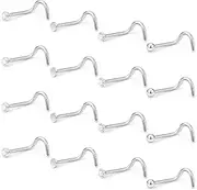 [Hoeudjo] Nose Studs Surgical Steel Cubic Zirconia Nose Rings Kit for Women Men Screw & Bone & L Shaped Nostril Rings Piercing Jewelry 20 Gauge 16 Pieces