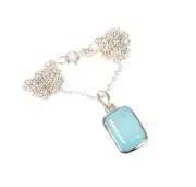 925 Solid Sterling Silver Faceted Blue Chalcedony Chain Pendant-18.8 Inch r632