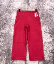 New SPANX Pants Large Petite Womens Stretch Twill Cropped Wide Leg Rose Pink