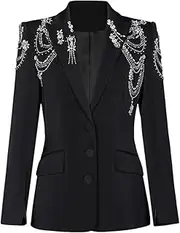 [Zadaos] Women's Casual Blazers Solid Color Jacket Fashion Three Buttons Long Sleeve Slim Suit Jackets Black 3XL(16)