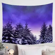 Bright Winter Night in the Snowy Forest Tapestry