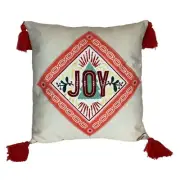 Festive JOY Southwestern BOHO Throw Pillow Rustic Christmas Tassel Colorful