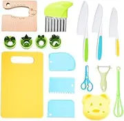 AIMALL 17PCS Kids Plastic Kitchen Knife Set – Colourful Safe Cutting Tools with Cutting Board and Peeling Knife, PP Material for Fruit, Vegetables, Preschool Cooking Play