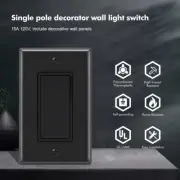 Decora Light Switch Black, Single Pole Paddle Rocker,15A 120V/277V,10 Pack
