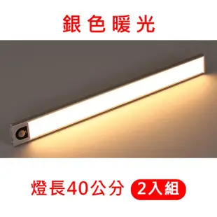 【Life shop】免鑽孔超薄LED感應燈40cm/2入組 自然光/白光/黃光(小夜燈 走廊燈 手電筒 壁燈)