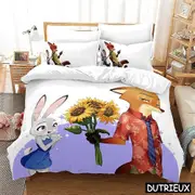 v659 Bed Sheets Zootopia Zootropolis Cartoon Duvet Cover Set Queen King Size Bedding Set Quilt Cover With Pillowcase Set Home Textile 3-Piece Bedding