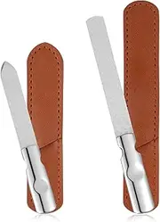 YUXIANLB 2 Pcs Stainless Steel Nail Files Kit with Leather Case Nail Polisher for Travel Home Salon Metal File Buffer Manicure Pedicure Tools for Men Women Fingernail Toenail