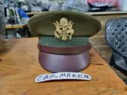 US WW2 ARMY OFFICERS PEAKED OLIVE VISOR CAP