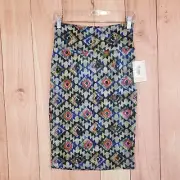 LuLaRoe Cassie Skirt Sz XS Geometric Aztec Pull On Pencil Stretch Textured NEW