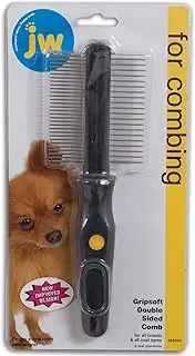 JW Pet Company GripSoft Double Sided Comb Dog Comb,White,5" x 1.75" x 10.5"