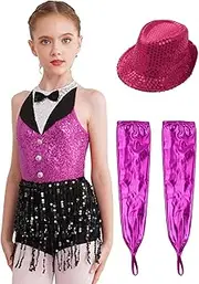 [iEFiEL] Big Girls Sleeveless Latin Jazz Dance Costume Salsa Rumba Modern Dancewear Sparkly Party Gown