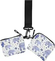 [miaozhen] Delicate Cartoon Elephant Dark Blue Dual Wristlet Wallets for Women Thin Flat Zipper Coin Purse Wallet with Zipper Pocket for Ladies 2 Pcs estuche para tarjetas de credito, delicate cartoon Elephant